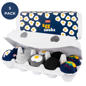 5 Paare von lustigen Socken mit Eggsmotiv in einzigartiger Verpackung | Damen-/Herrensocken | SOXO