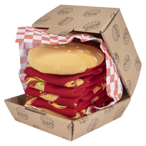 Damensocken | Herren SOXO | Hamburger im Karton | fröhliche Geschenkidee | lustige Socken für sie | für Ihn Unisex