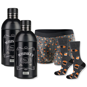 SOXO Ein Set aus Herrensocken und Boxershorts in einer Geschenkbox Whiskey Mustern