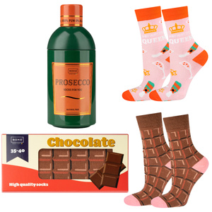 SOXO Set 2 Damensocken in einer Geschenkbox | Prosecco und Schokolade