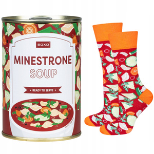SOXO unisex Socken in einer Blechdose | Minestrone Suppenmuster