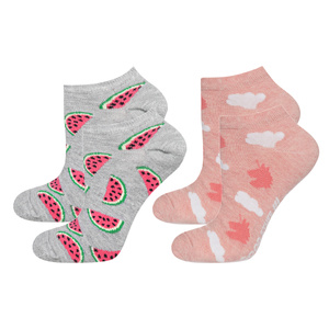 Set aus 2x bunten Damen SOXO Sneaker Socken | lustige Fruchtmuster