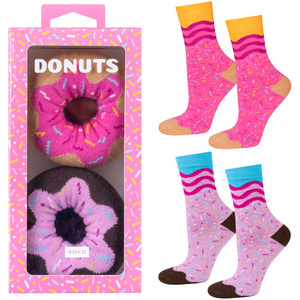 Set mit 2x Soxo Donut Damensocken in einer Box | Perfekt für ein Geschenk | Lustig und fröhlich | Rosa