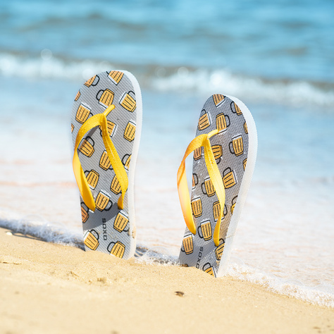Damen Herren Strand Flip Flops SOXO | Fröhliches und buntes Bier | Perfekt für einen Strandurlaub und ein Schwimmbad