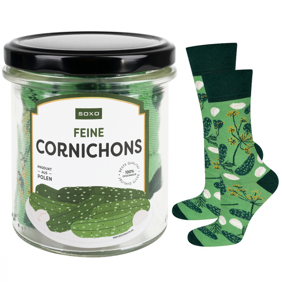 1 Paar lustige Socken mit dem Motiv von Cornichons in einem Glas | Damen-/Herensocken | SOXO