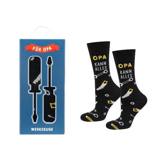 1 Paare von lustigen Socken für Opa mit Werkzeugkasten-Motiv in einzigartiger Verpackung | Herrensocken | SOXO