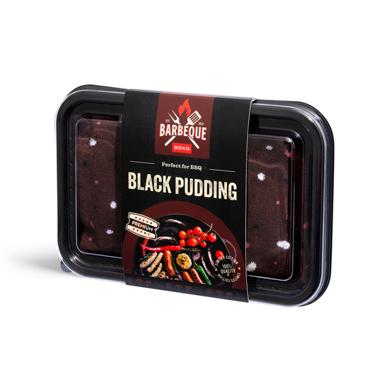 1 Paare von lustigen Socken mit Black Pudding motiv in einzigartiger Verpackung | Herrensocken | SOXO