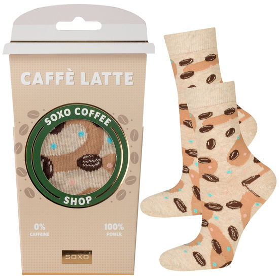 1 Paare von lustigen Socken mit CaffeLattemotiv in einzigartiger Verpackung | Damensocken | SOXO