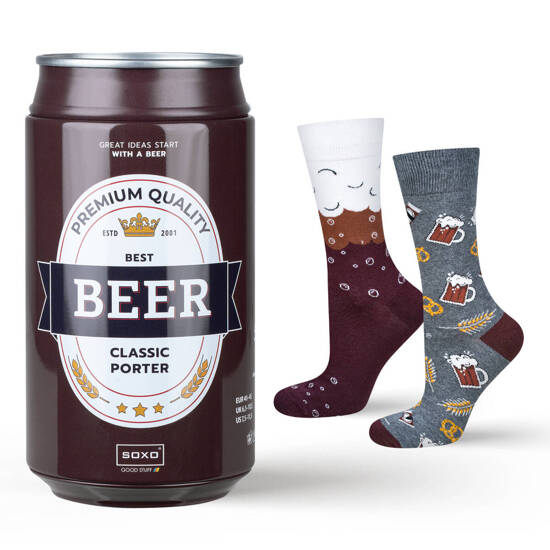 1 Paare von lustigen Socken mit Classic Porter Biermotiv in einzigartiger Verpackung | Herrensocken | SOXO