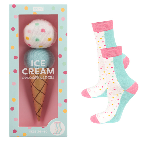 1 Paare von lustigen Socken mit Eiscrememotiv in einzigartiger Verpackung | Damensocken | SOXO