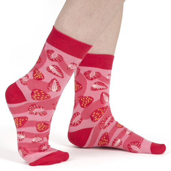 1 Paare von lustigen Socken mit Erdbeer marmelademotiv im eine Glass | Damensocken | SOXO
