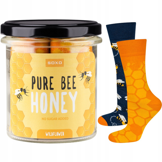 1 Paare von lustigen Socken mit Honeymotiv in einem Glas | Herensocken | SOXO