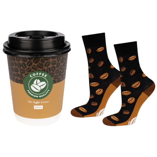1 Paare von lustigen Socken mit Kaffeemotiv in einzigartiger Verpackung | Damen-/Herensocken | SOXO