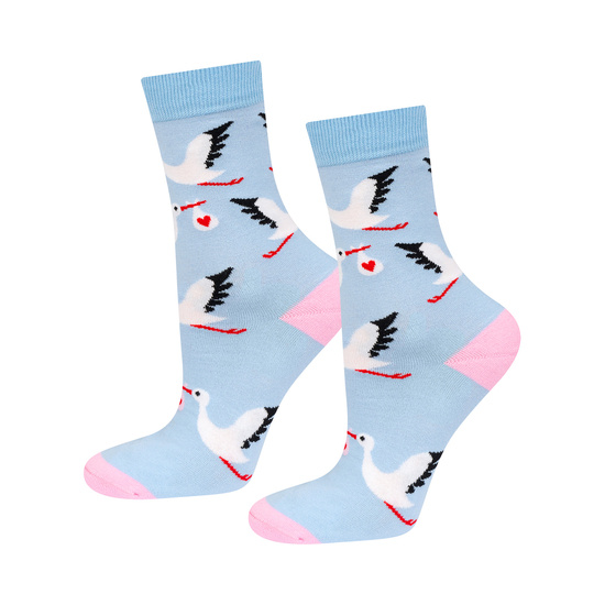 1 Paare von lustigen Socken mit Storchmotiv in einzigartiger Verpackung | Geschenk für die Hebamme | Damensocken | SOXO