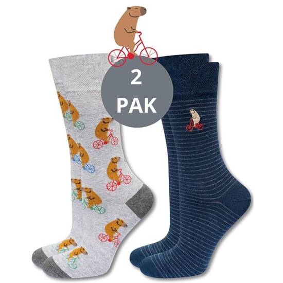 2 Paar lustige Socken mit Wasserschwein auf Fahrradmotiv | Herren-Socken | SOXO
