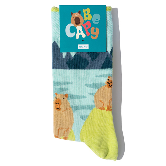 2 Paare von lustigen Socken mit Capybara im Wasser-Motiv | Damen-/Herensocken | SOXO