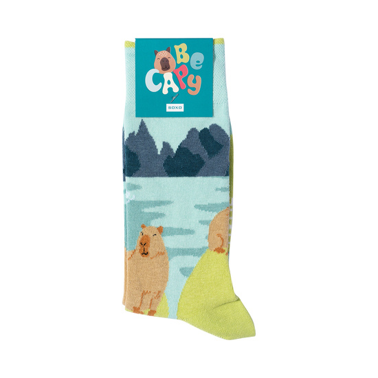 2 Paare von lustigen Socken mit Capybara im Wasser-Motiv | Damen-/Herensocken | SOXO