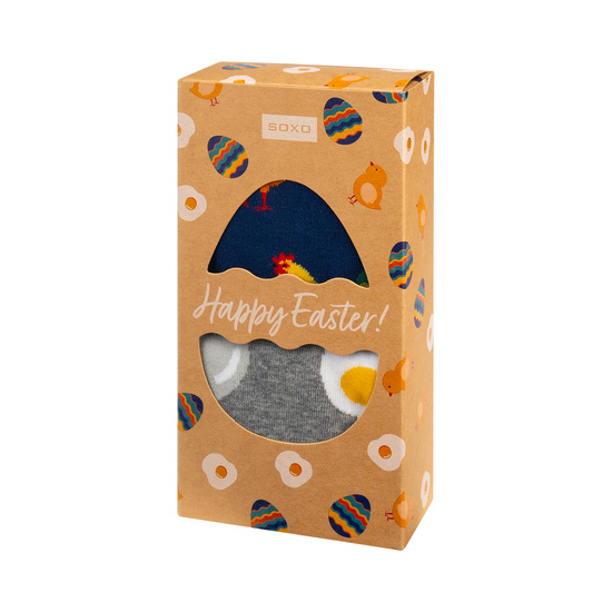2 Paare von lustigen Socken mit Ei und Hahnmotiv in einzigartiger Verpackung | Herrensocken | SOXO