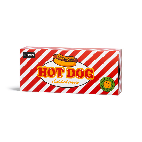 2 Paare von lustigen Socken mit Hot-Dog motiv in einzigartiger Verpackung | Herrensocken | SOXO