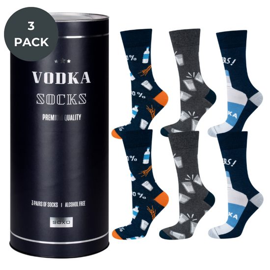 3 Paare von lustigen Socken mit Wodkamotiv in einzigartiger Verpackung | Herensocken | SOXO