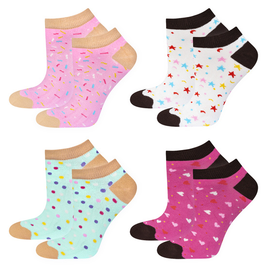 4 Paare von lustigen Socken mit Donutmotiv in einzigartiger Verpackung | Damensocken | SOXO