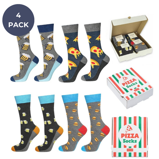 4 Paare von lustigen Socken mit Pizzamotiv einzigartiger Verpackung| Herensocken | SOXO