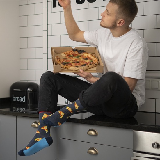 4 Paare von lustigen Socken mit Pizzamotiv einzigartiger Verpackung| Herrensocken | SOXO
