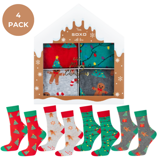 4 Paare von lustigen Socken mit Weihnachtsmotiv in einzigartiger Verpackung | Herensocken | SOXO
