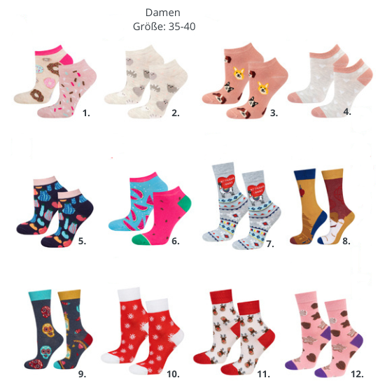 Adventskalender mit bunten Socken Set 12x SOXO Damen und Herrensocken