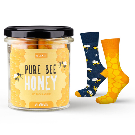 Bunte SOXO GOOD STUFF Pure Bee Honey Socken im lustigen Baumwollglas