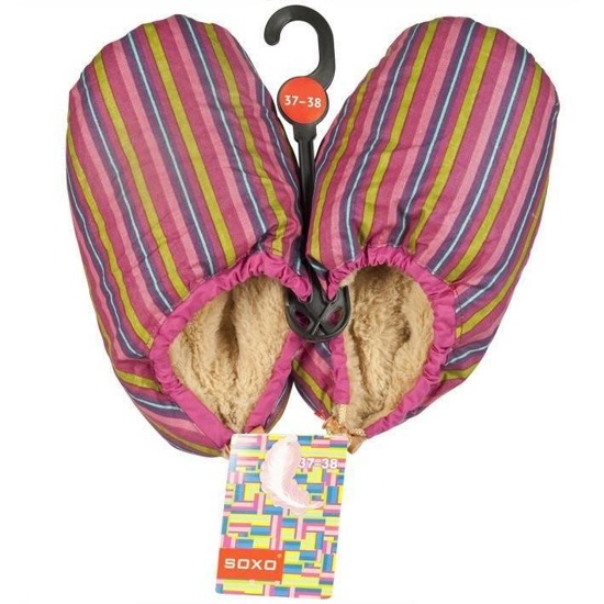 Damen Hausschuhe lila SOXO soft warm mit Entenfedern