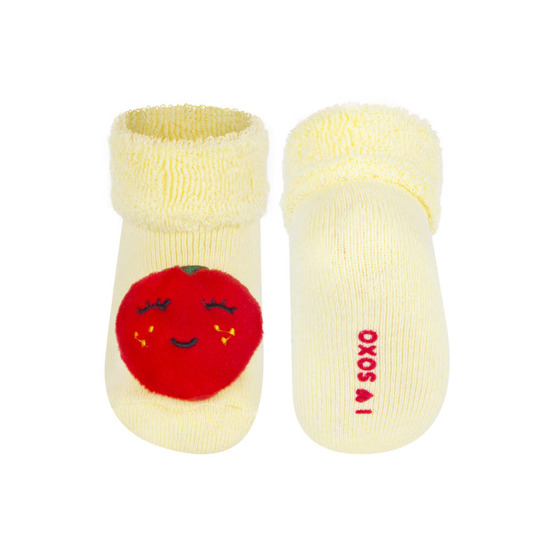 Gelb Babysocken SOXO mit 3D Ratsche und Erdbeere