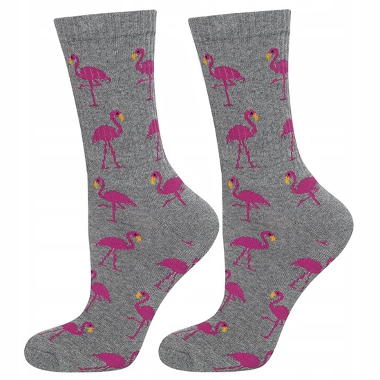 Grau Damen Socken SOXO GOOD STUFF Lustige Flamingo