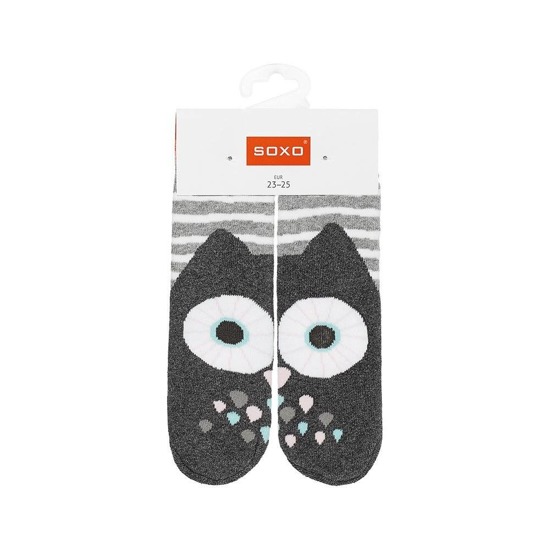 Lustige Grau Kinder Socken SOXO mit einer Eule warm Frottee