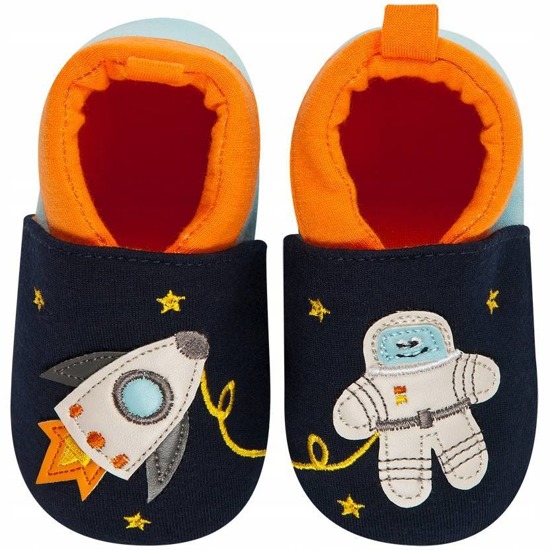 Marineblau Babyhauschuhe SOXO mit Astronaut und Rakete