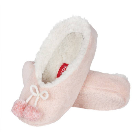 Rosa Hausschuhe Damen Ballerinas SOXO mit Pompons und weicher Sohle