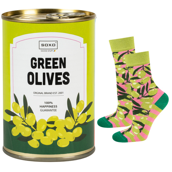 SOXO Damensocken in einer Blechdose | Green Olivesmuster