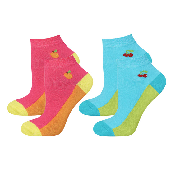 SOXO Set 2 Damen kurze Socken | Kirsche und orange Muster