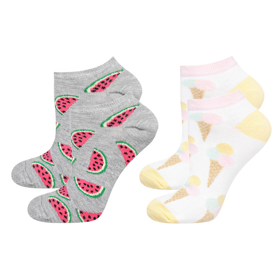 SOXO Set 2 Damen kurze Socken | Wassermelone und Eiscreme Muster
