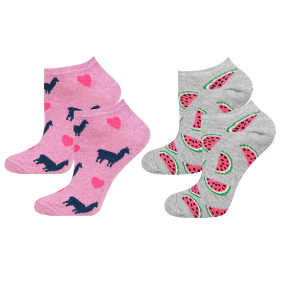 SOXO Set 2 Damen kurze Socken | Wassermelone und Lama Muster
