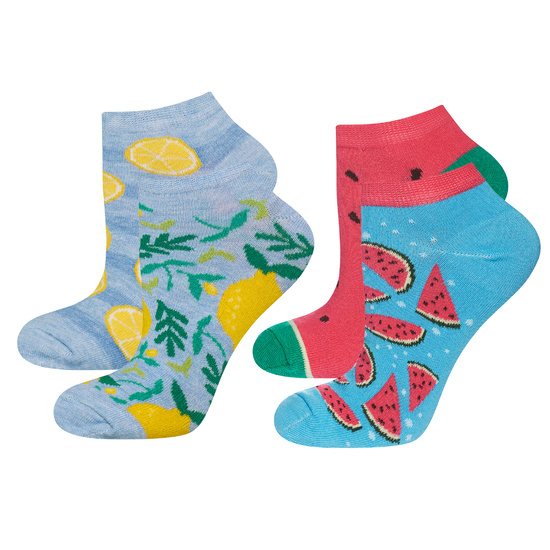 SOXO Set 2 Damen kurze Socken | Wassermelone und Zitrone Muster