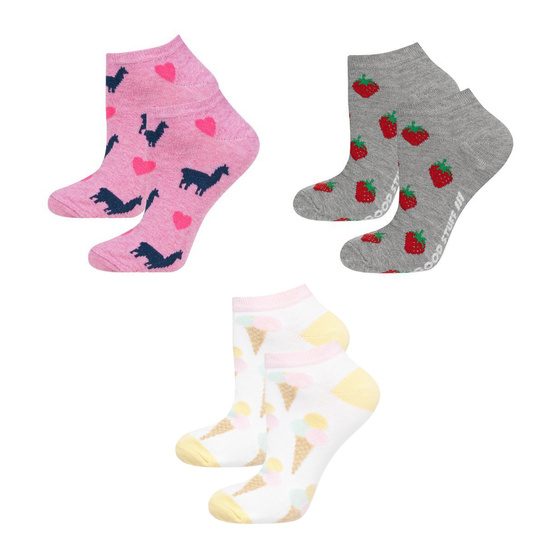 SOXO Set 3 Damen kurze Socken | Lama und Erdbeere Muster