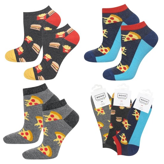 SOXO Set 3 Herren kurze Socken | Pizza und Chips Muster 