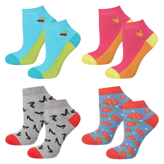 SOXO Set 4 Damen kurze Socken | Kirsche und Mohn Muster