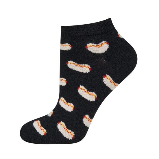 SOXO schwarze Herren kurze Socken | Hot Dog Muster 