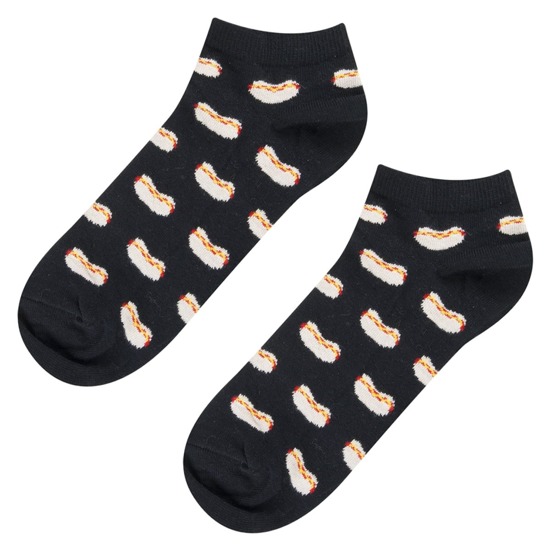 SOXO schwarze Herren kurze Socken | Hot Dog Muster 