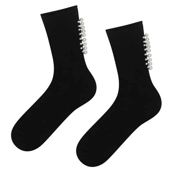 Schwarze Damen Socken SOXO mit Perlen Baumwollen Geschenk 