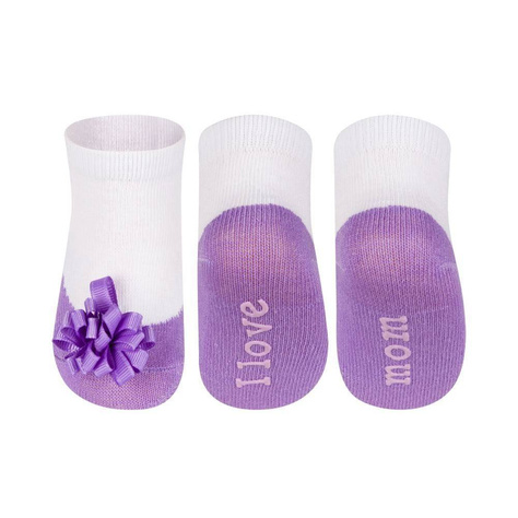 Violett Babysocken SOXO Ballerinas mit Aufschrift und Bogen
