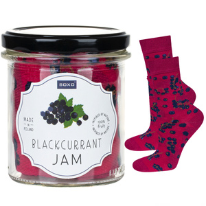 1 Paare von lustigen Socken mit Blackcurrant jammotiv in einem Glas | Damensocken | SOXO