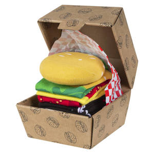 1 Paare von lustigen Socken mit Hamburgermotiv in einzigartiger Verpackung | Damensocken | SOXO